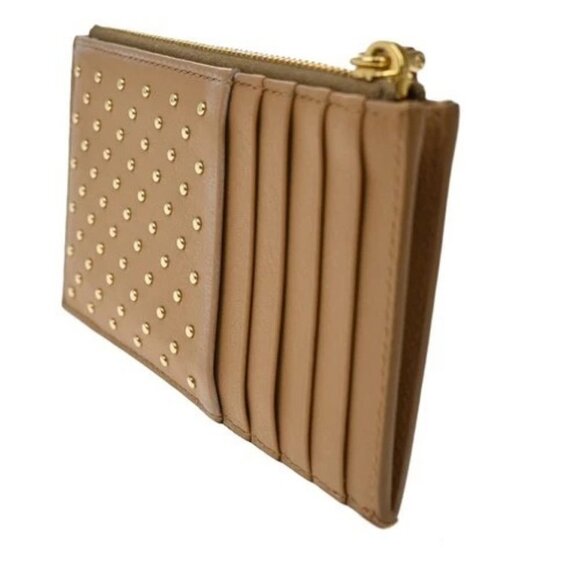 PRADA Logo Zipper Fragment Coin Case Wallet Studs Leather Brown Italy 30RL648 main image 11